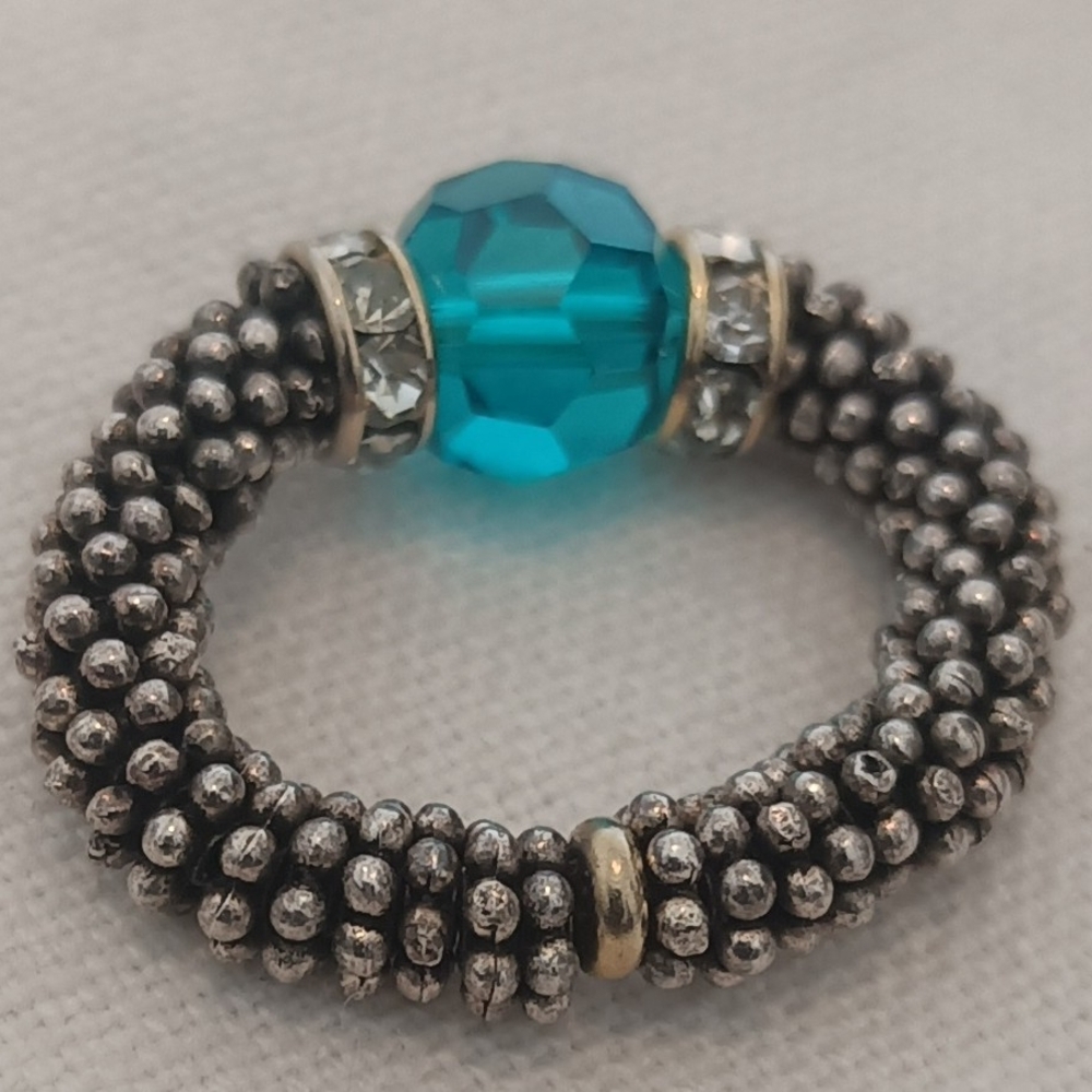 Turquoise Crystal Bead Stretch Ring - Women Jewelry